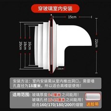 油煙機止逆閥 穿牆風帽 玻璃逆止閥, 穿玻璃室內安裝款 開孔180-200,玻璃厚度0-5.5 墻厚45釐米之內