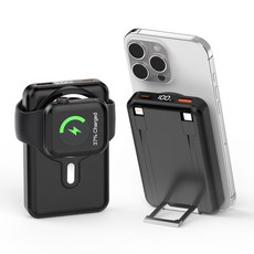 대용량 일체형 케이블 무선충전 잔량표시 고속충전 맥세이프 보조배터리 20000mAh, 블랙, 블랙