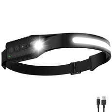 Nessciera 헤드램프 충전식 2팩 LED 헤드 램프 손전등 230° 와이드 빔 헤드밴드 조명 400루멘 매우 밝음 방수 헤드라이트 달리기 낚시 하이킹 캠핑용 5가지 모드, 1, 블랙