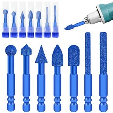 7 조각 다이아몬드 그라인더 버 비트 세트 석재 목재 세라믹 금속 유리 조각 조각 연마 드릴링 샌딩을위한 1/4''샤프트가있는 금속 밀링 핀 세트, 1개