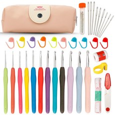 臺灣熱銷編織新手入門學習材料包實心勾針毛線鉤針工具套裝送敎程, 17#全套12支含粉色包, 1個