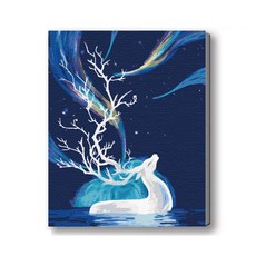 MANTO 台灣製造 大尺寸DIY數字油畫 40X50cm 釘好內框 日本花海歐洲風景 初學者專用, 月之鹿, 1套