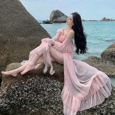 비치로브 비치웨어 여성 프릴 여신 시스루 로브 R66