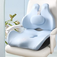 방석 사무실 오래 앉아 허리보호대 허리보호대 느린반발 메모리폼 분할체 의자매트 인체공학 힙시트 바른자세 의자 허리쿠션 방석 세트+허리 베개, 푸른 색