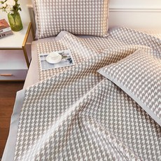 夏季碳光提花冰絲涼蓆可水洗簡約ins風可摺疊透氣空調藤席三件套, 千鳥格咖色