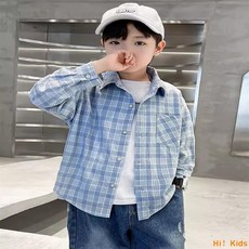 男童格子襯衫春秋款2024新款兒童裝秋季休閑長袖襯衣大童秋裝上衣【Hi！Kids】