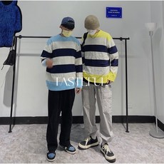 Taseful 條紋 撞色 針織 毛衣, 藍,F, 1個