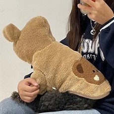 페시얌 강아지 겨울옷 곰돌이 후드 후리스 실내복, 브라운, 1개