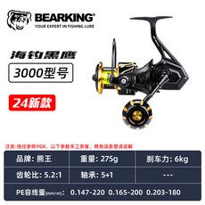 熊王 黑鷹 6000型 海釣紡車輪, 1個, 3000型-深杯-黑,左右手互換型