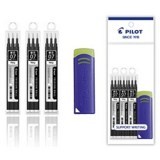파이롯트 프릭션 지워지는 노크 0.7mm볼펜 리필심 3개+지워지는 볼펜 전용 지우개 세트, 리필0.7mm 흑색(3본입)3개+지우개 블루 1개 세트