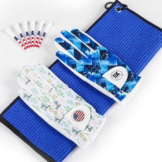 GKAND &i 골프 글러브 남성 오른손잡이 골퍼 왼손 가치 2팩 볼 마커 1 타월 6 USA 플래그 티 3 1/4 남성용 여름 통기성 장갑 세트, 나무+정사각형 격자