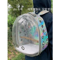 투명 앵무새 이동장 백팩형 휴대용 케이지 산책 외출용 통기성 좋은 조류가방, 1개, 23홀 린넨 패턴 그린 고추 스탠드 1개 + 스탠드 네