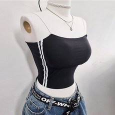(2color/캡내장) 여성 트랙 라인 크롭 탑나시