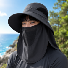 낚시 등산 뒷목가리개 햇빛가리개 모자, 다크그레이 1개