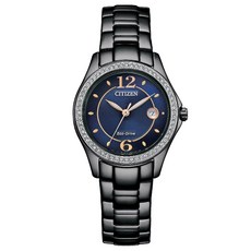 【CITIZEN 星辰】LADYS 光動能 60顆水晶鑽 淑女腕錶-29.5mm 藍黑(FE1255-84L)