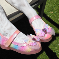 프롬베베 여아용 세실 무지개 날개 리본 LED 구두