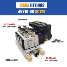 솔레노이드 밸브 다중 방향 조합 4V210-08 매니폴드 스테이션 DC12V 24V AC220V 피팅 포함 5 포트 2 위치, 06 DC12V 12mm fittings
