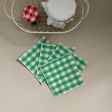 파스텔체크 패브릭코스터 컵받침 제작 4p, 애플그린, 1세트