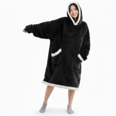 VITALO 따스롱 후디포근 담요 SM0005, 1개, 블랙 길이 87cm