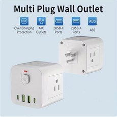 110V多孔插座排插 3孔AC 3USB-A 2400W MAX 防過載阻燃接線板, 1個, 110V轉換插座 白色 磨方