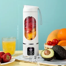 LED 디지털 디스플레이와 450ml 휴대용 Juicer USB 충전 야외 컵 홈 다기능 12 블레이드 블렌더, 01 WHITE