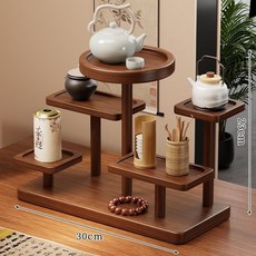 復古中式桌面茶具收納置物架, 胡桃色, 1個