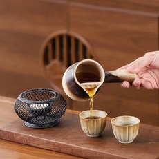 復古蠟燭加熱溫茶爐組 陶瓷茶壺茶杯套裝, 1個, 小芸壺兩杯+小號鐵籠爐