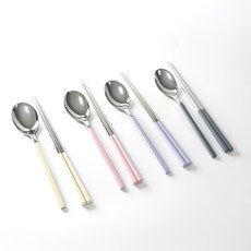 [오늘의특가]한연솔 수저세트 4인 숟가락 젓가락 세트 304스텐 수저세트 4컬러 혼합색상, 1세트, 멀티
