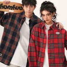 VERIT 남여공용 루즈핏 커플셔츠 오버핏 체크 셔츠 VT123