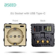 BSEED 벽 조명 TV USB 유리 EU 소켓 스위치 기능 금 콘센트 모듈 CAT5 프레임 TEL 전원 DIY ST 부품, 220V용, Typec Part