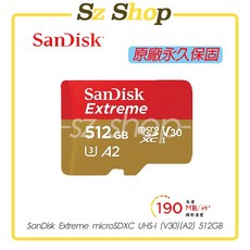 SanDisk Extreme microSDXC UHS-I (V30)(A2) 512GB 原廠公司貨 永久保固, 1個