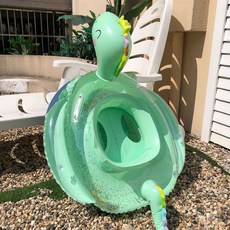 夏日必備 加厚網紅亮片恐龍兒童遊泳圈防側翻寶寶腋下圈嬰幼兒坐圈充氣浮圈, 加厚充氣底亮片恐龍座圈【1-6歲】, 1個