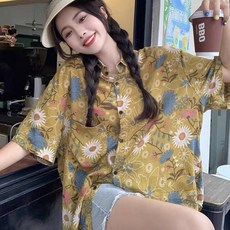 Kingfishe 여성 반팔 플라워 셔츠 여름 예쁜 블라우스 상의 n3 Yanf