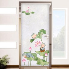 아트박스/꾸밈 il400-동자승과연꽃_현관문시트지, 본품