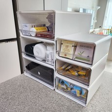 VELNOVA 투명 쌓아쓰는 서랍 소형 약통 정리함 팬트리 약 서랍장 머리끈 머리핀 적층 수납함 탕비실 서랍함 박스 editions*022879001EA sou+6707Wo, 단일상품0