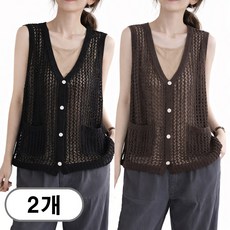 차쿠 1+1 봄 여름 여성 니트 조끼 중년 그물조끼 뱃살커버 엄마 조끼 빅사이즈