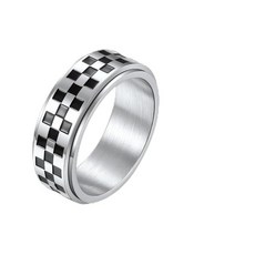 Munone 실버 체커드 불안 스피너 반지 여성용 남성용 14k 금 도금 티타늄 및 스테인리스 스틸 체커보드 편안한 핏 밴드 링 메탈 보석 없음