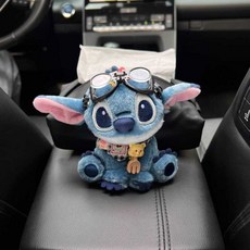 創意史迪仔車載紙巾盒 汽車扶手箱固定抽紙盒 可愛汽車內裝飾擺件, 1個, 黑格叉圍兜史迪仔黑色皮面紙巾盒帶綁帶