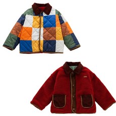 가을 겨울 알레 양면 보온 면 자켓, 100cm, 컬러체크 양면 재킷