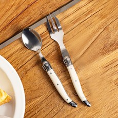 장네론 라귀올 티세트 2P 세트 디저트 티스푼 티포크, 1개, 티스푼 + 티포크, 아이보리