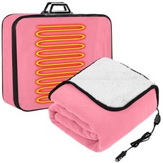 Riakrum 12v 온열 자동차 담요 147.3cm x 109.2cm(58인치 x 43인치) 3단계 난방 레벨 전기 온열 담요 휴대용 담요 온도 컨트롤러 포함 담배 라이, 핑크, 솔리드