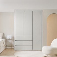 보루네오 E0 네오3단서랍 여닫이 작은방 붙박이장 10cm 매립형 손잡이, 웜베이지