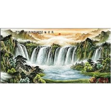 幸運星 風水畫 招財開運山水畫 牡丹畫, 第4幅聚寶盆,約99*50cm只有一幅畫材質娟布