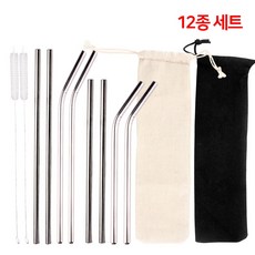 올인원 304 스텐 빨대 청소솔 전용 파우치 12종 세트 텀블러 스트로우, 1개, 12개