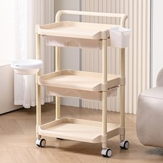 3단 미용 카트 뷰티 웨건 다용도 이동식 트롤리, 베이지