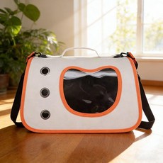 寵物外出便攜透氣摺疊攜帶大容量貓咪背包, 橘色【愛心三孔手提+單肩斜跨】,升級航空箱包【旅行+回家+簡單便攜】, 1個