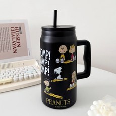 다나에 피너츠 스누피 공식 라이센스 대용량 빨대 텀블러 보온병 1500ml+Lin Lin Co. Ltd. 스마트톡, 블랙, 1개, 1500ml