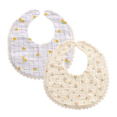 AVAUMA 花朵圖案圍兜 2入, 03 紫格紋黃花+米色小花