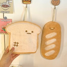 可愛卡通手巾掛式，加厚吸水兒童擦手巾，廚房衛生間家用抹布毛巾, 1個, 可愛牛角包幸運禮物【無擦手巾】