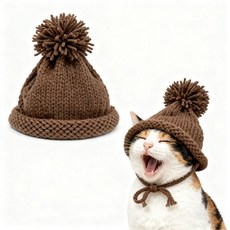 [오리지널 디자인] 댕냥이 핸드메이드 니트 모자 / 단독 콘셉트 / 강아지 고양이 겨울 패션 아이템, 1개, 커피색